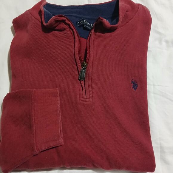 U.S. POLO ASSN. Men's 4XLT 1/4 Zip Red Long-Sleeved Pull Over 100% Cotton Shirt - Picture 3 of 11
